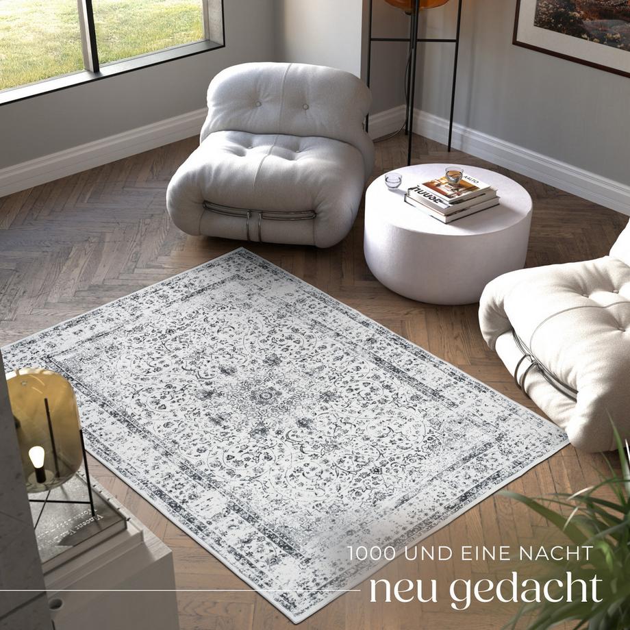 Tectake Tapis design vintage à poils courts ALIYA en laine synthétique et feutre  
