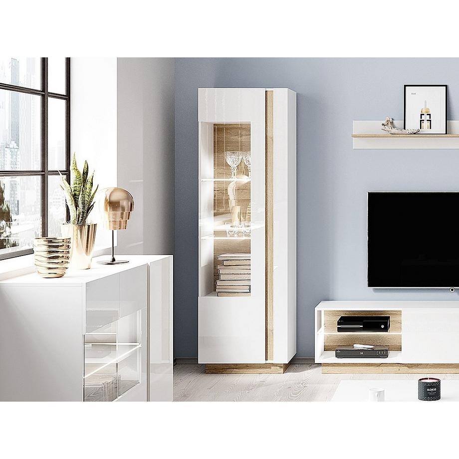 Vente-unique Vitrine MURARI 1 porte Avec LEDs brillant chêne  