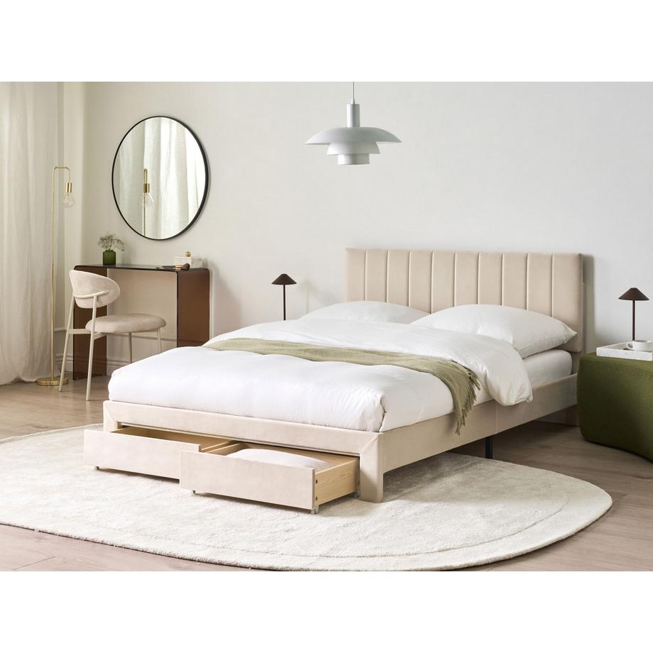 Beliani Letto con cassetti contenitori en Velluto  LONZAC  