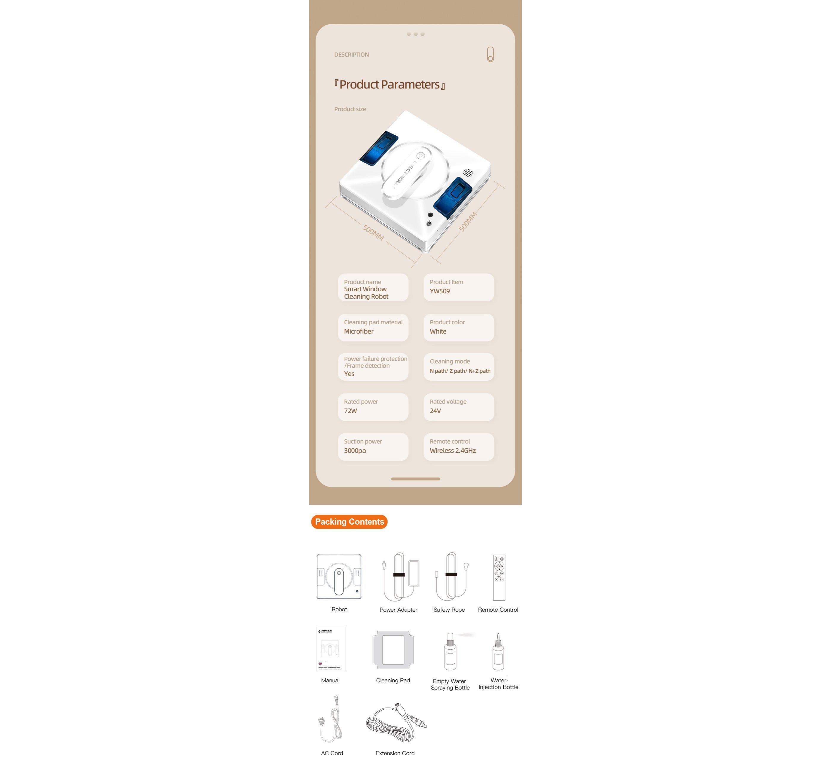 Blue Chilli YW509 Fensterputzroboter mit doppelseitigem Wassersprühen, 3000 PA, 3 automatische Reinigungsmodi  