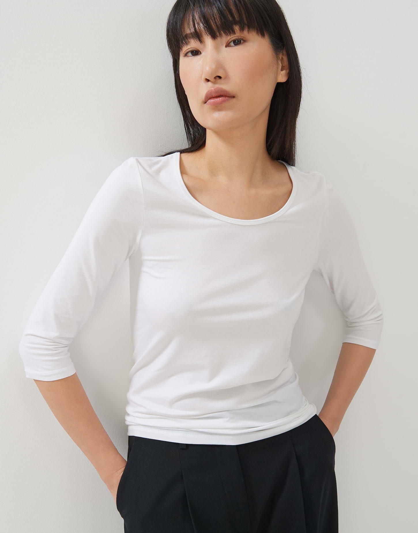 Image of T-shirt Kain Figurbetont Damen Weiss 42