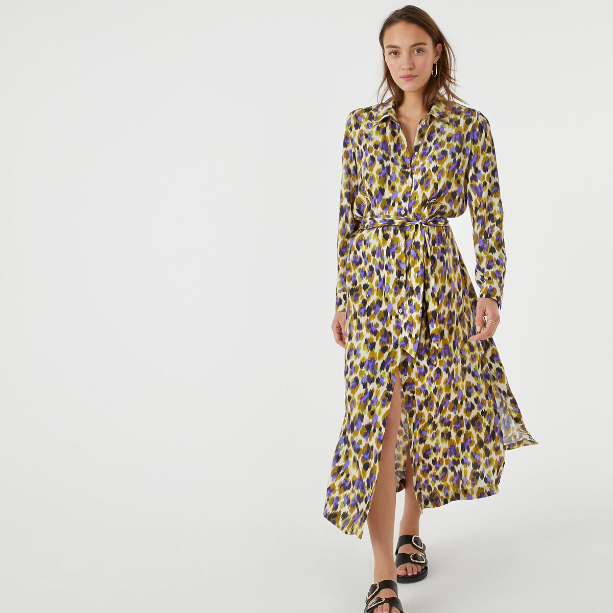 Image of Langes Hemdblusenkleid Mit Animalprint Damen Braun 32