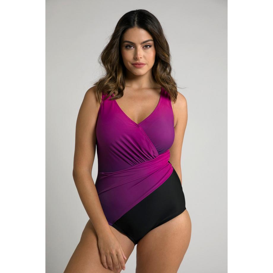 Ulla Popken Costume da bagno sfumato coppe morbide drappeggio  