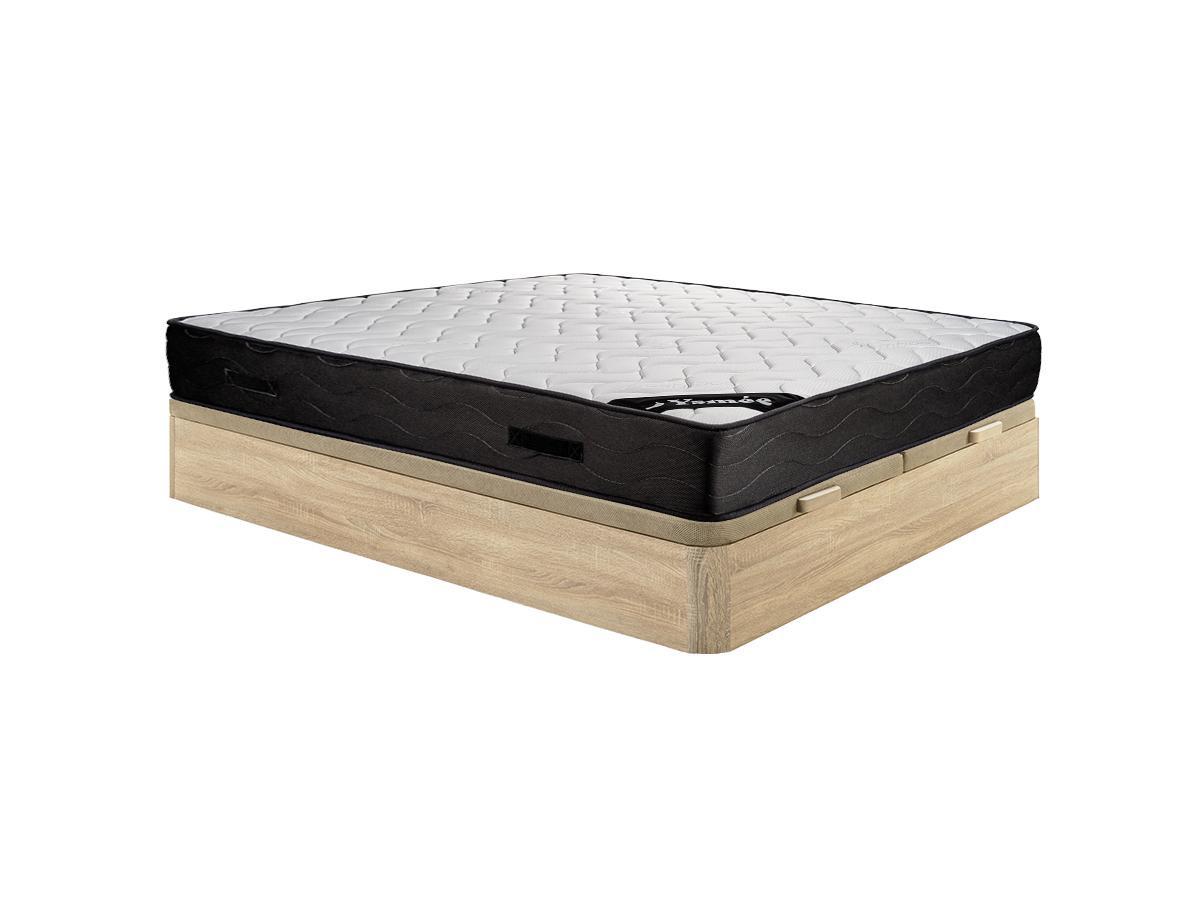 Ysmée Ensemble 180 x 200 cm sommier coffre naturel clair + matelas ressorts ensachés 7 zones et mémoire de forme ép.24cm - MERISI de YSMÉE  