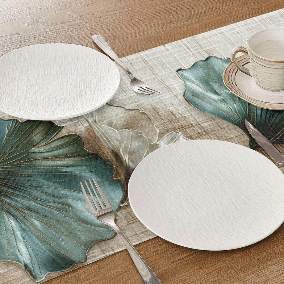 Alopini Une pièce de magnifiques drapeaux de table, housses de table, chemins de table, pour l'entrée, le bureau, le comptoir, la cuisine et la salle à manger, avec une élégante broderie de feuilles.  