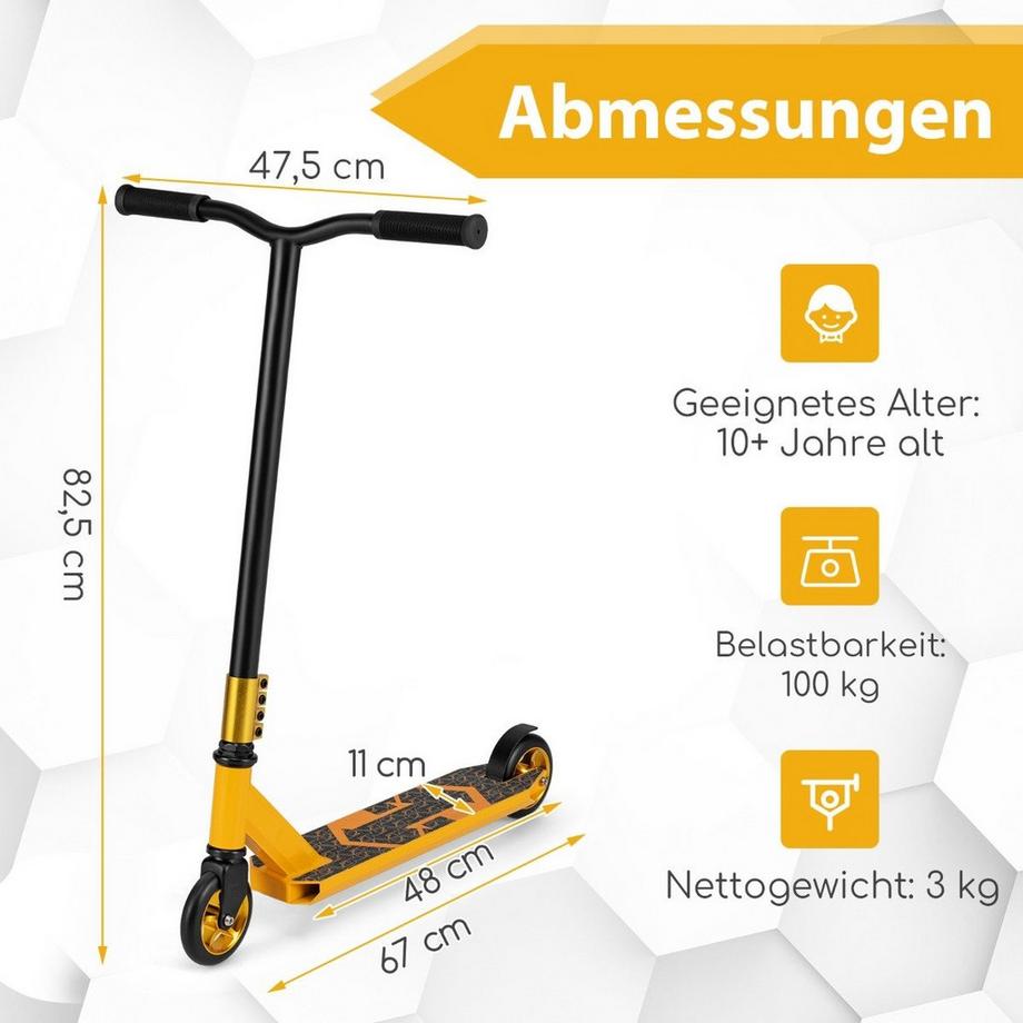 Northix  Stunt Scooter mit 360 Lenkung & PU Rädern & Aluminiumdeck Stuntscooter Funscooter Gelb 