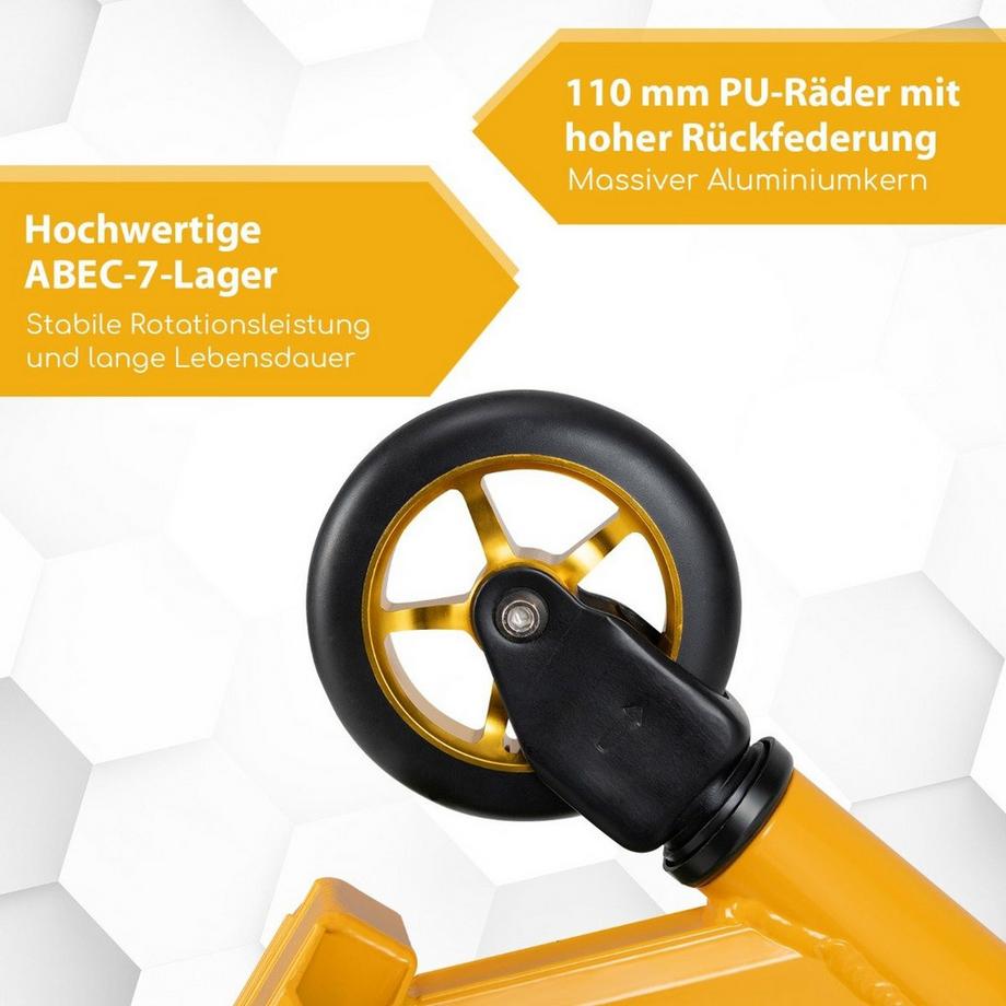 Northix  Stunt Scooter mit 360 Lenkung & PU Rädern & Aluminiumdeck Stuntscooter Funscooter Gelb 