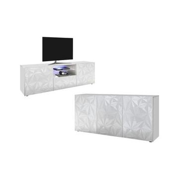 Set Credenza e Mobile TV Bianco Laccato Soggiorno luminoso ERIS