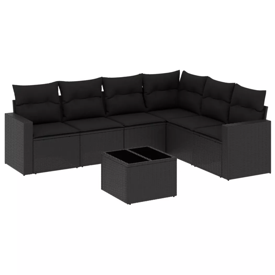 Salon de jardin vidaXL 7 pièces avec coussins noir résine tressée