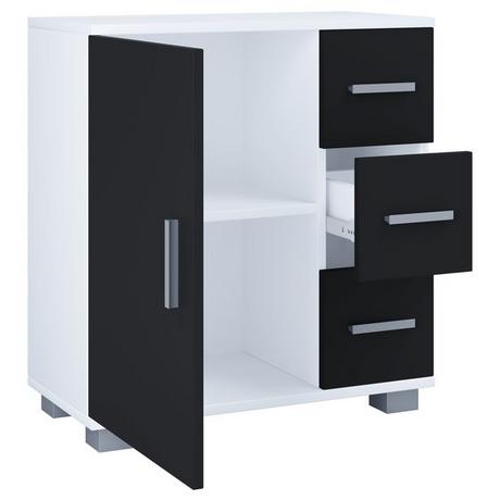 VCM Holz Midischrank | Badschrank | Maße: H. 65 x B. 60 x T. 30 cm | 3 Schubladen | 1 große Drehtür | 2 Fächer.- Zalo XL  