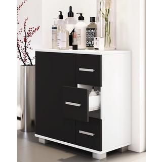 VCM Holz Midischrank | Badschrank | Maße: H. 65 x B. 60 x T. 30 cm | 3 Schubladen | 1 große Drehtür | 2 Fächer.- Zalo XL  