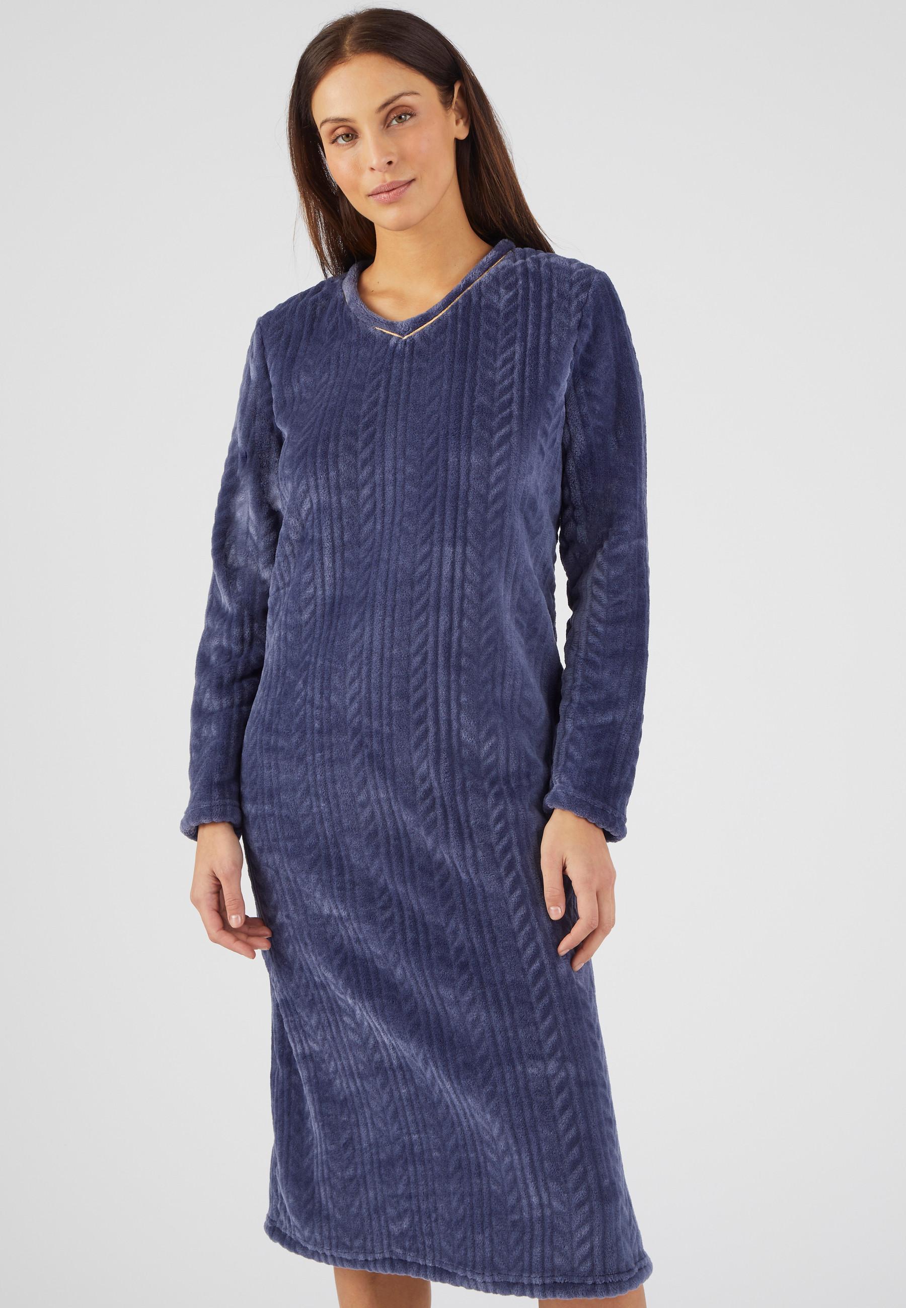 Image of Weiches Und Warmes Nachthemd Im Zopfmuster Thermolactyl Damen Blau 46/48