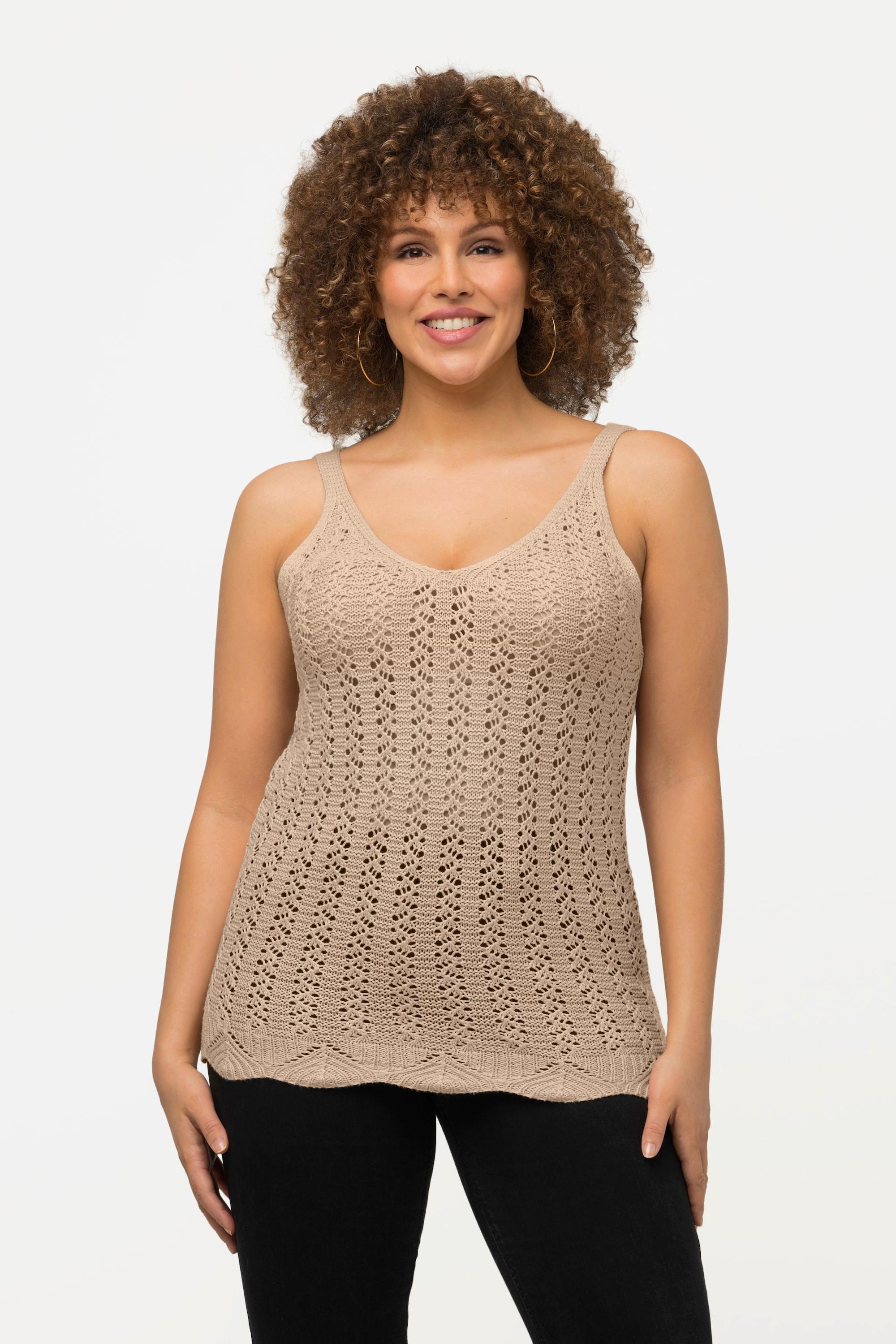 Ulla Popken  Top sans manches, en crochet. Décolleté en V et bretelles spaghetti. 