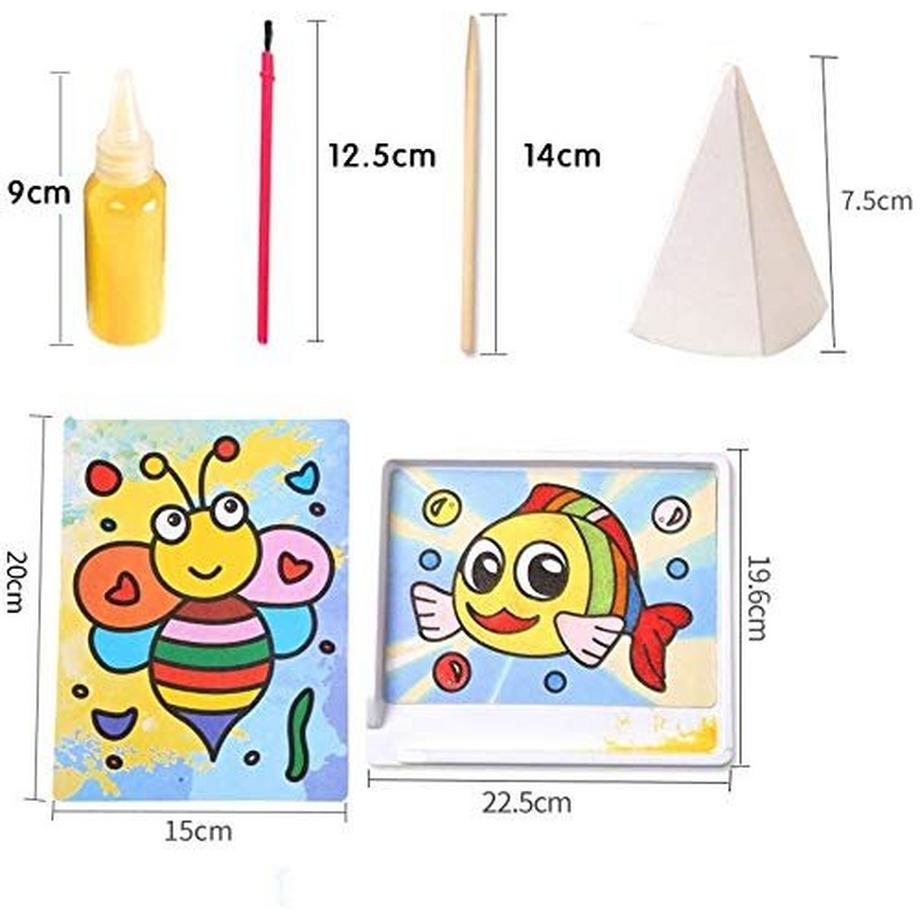 Activity-board  Cartes de peinture sur sable, Kit de coloriage artistique pour enfants, bricolage en papier avec 12 bouteilles de sable à colorier pour enfants 
