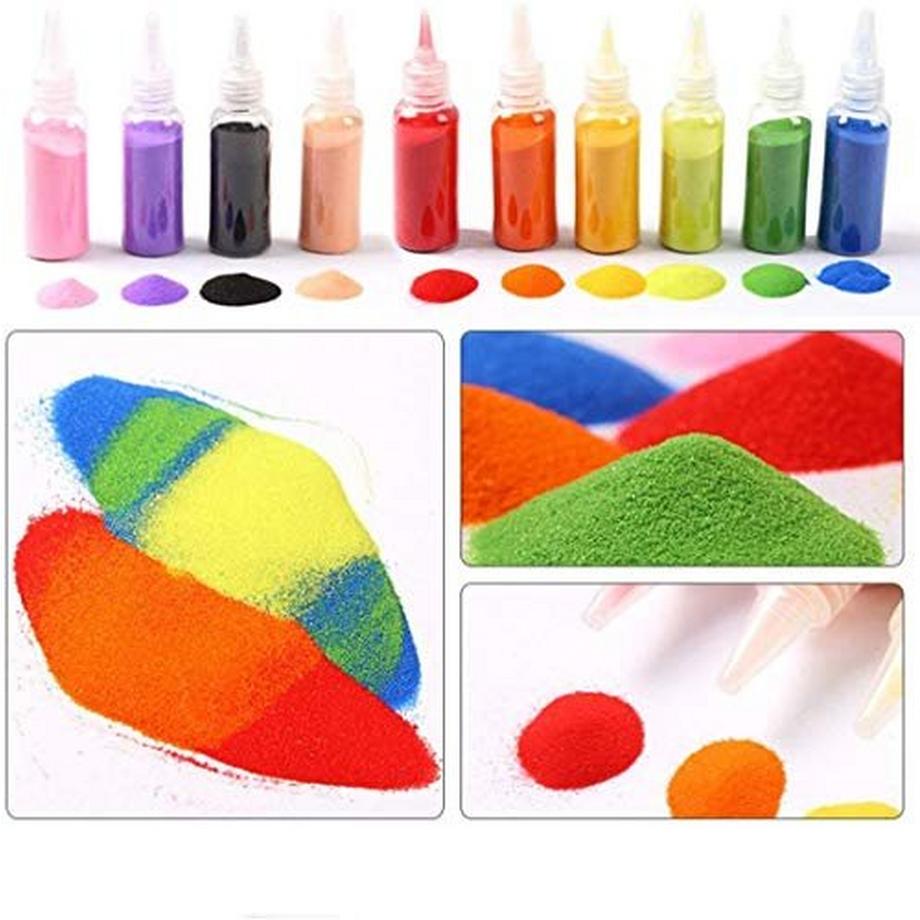 Activity-board  Cartes de peinture sur sable, Kit de coloriage artistique pour enfants, bricolage en papier avec 12 bouteilles de sable à colorier pour enfants 