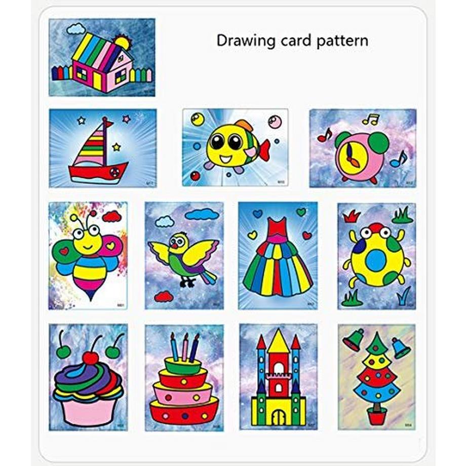 Activity-board  Cartes de peinture sur sable, Kit de coloriage artistique pour enfants, bricolage en papier avec 12 bouteilles de sable à colorier pour enfants 