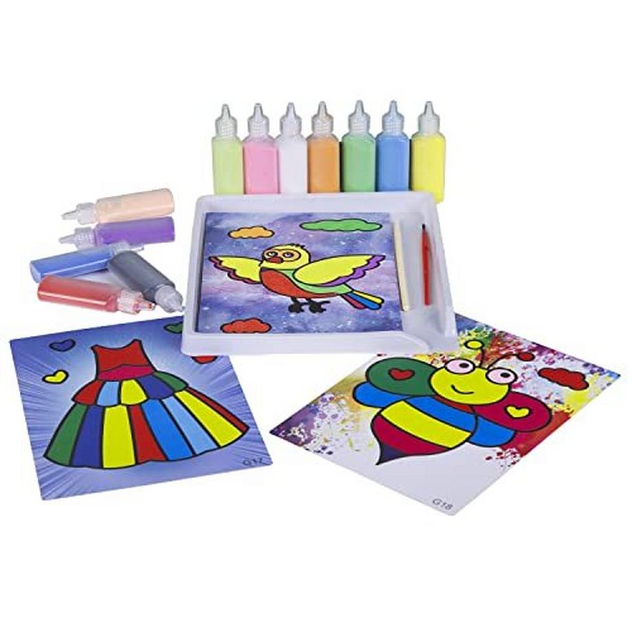 Activity-board  Cartes de peinture sur sable, Kit de coloriage artistique pour enfants, bricolage en papier avec 12 bouteilles de sable à colorier pour enfants 