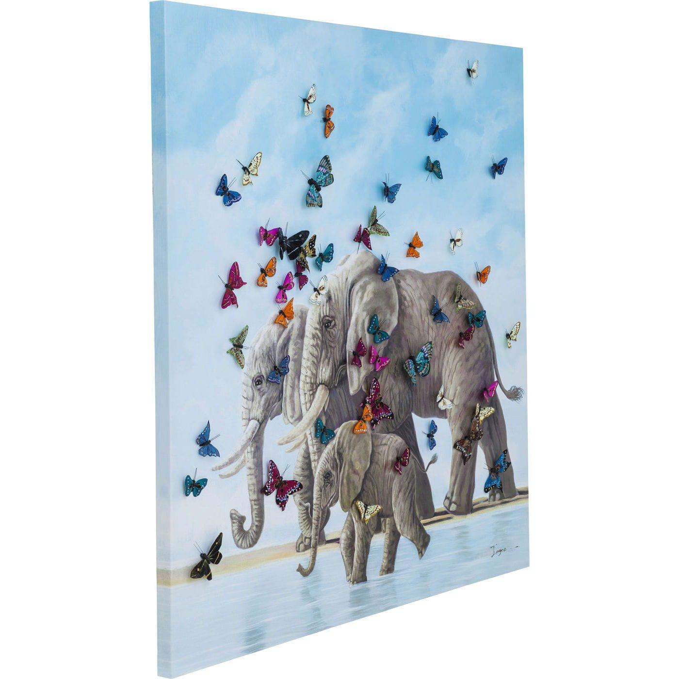 KARE Design Bild Touched Elefants with Butterflys 120x120cm  