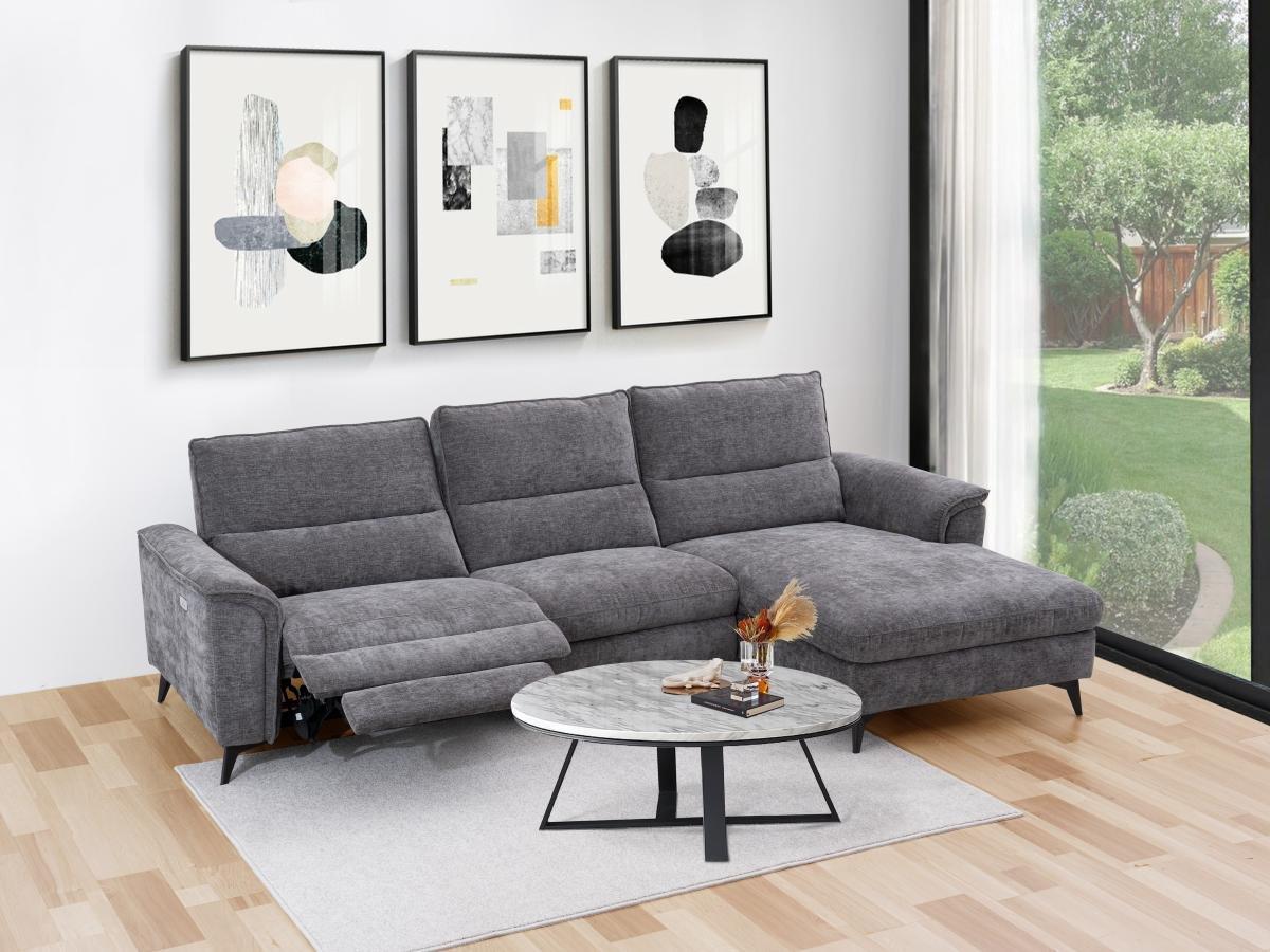 Vente-unique Eckrelaxsofa elektrisch - Ecke rechts - Stoff - Anthrazit - TELTI  