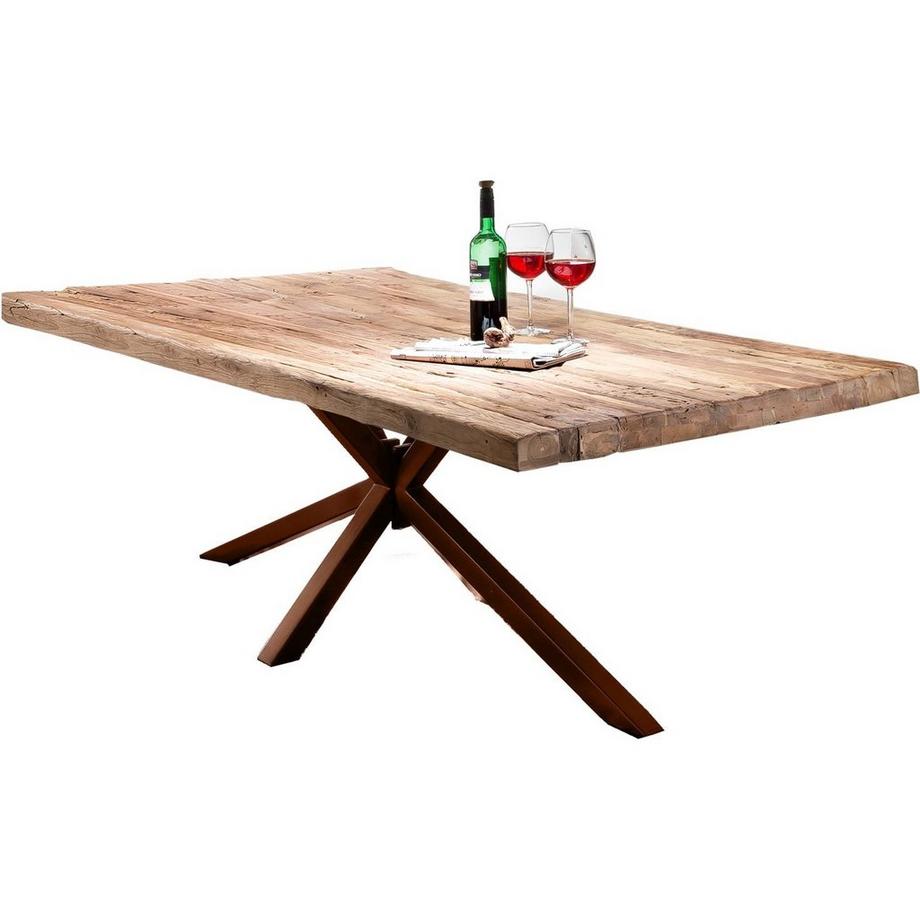 Tavolo 240x100 cm - teak naturale riciclato - metallo marrone antico