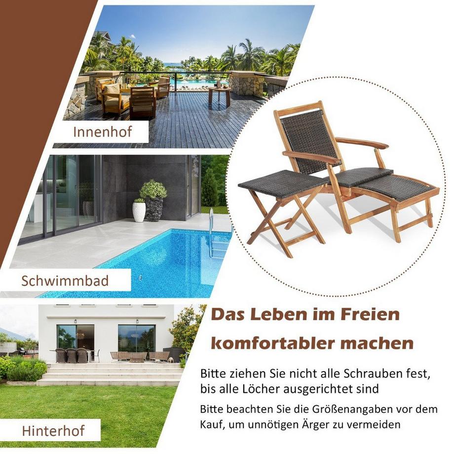 Northio 2-teiliges Gartenmöbel-Set aus Stuhl mit Ausziehbarer Fußstütze & Beistelltisch aus Akazienholz Braun  