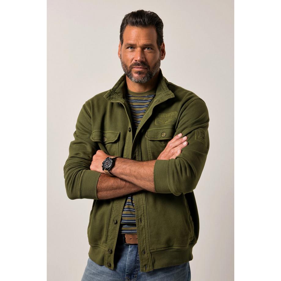 JP1880 Sweatjacke Stehkragen Badges Vintage Look  