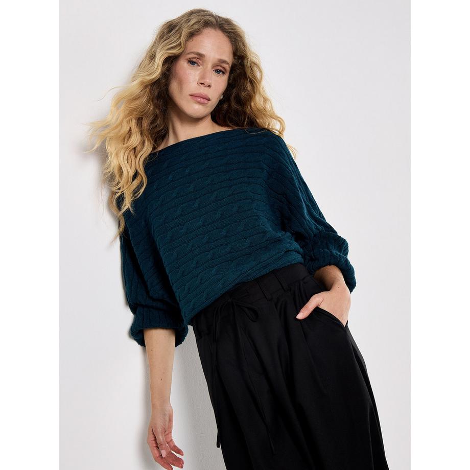 APRICOT Pull Aran à manches chauve-souris et rayures torsadées  