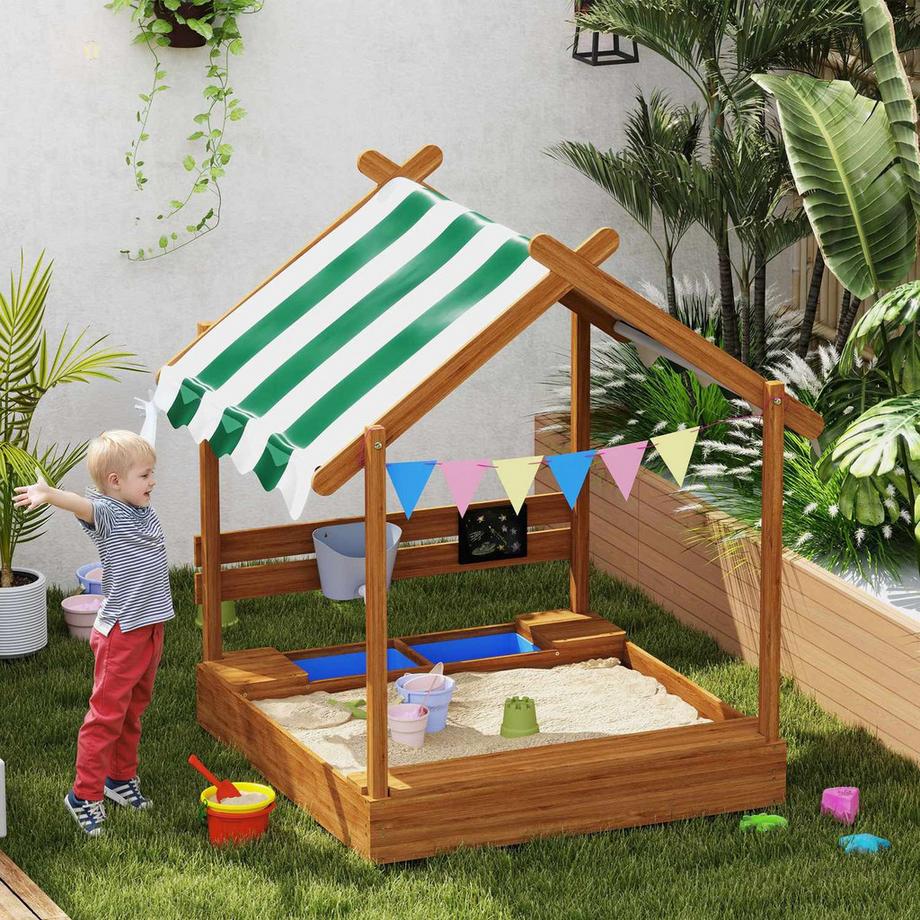 Northio  Sabbiera con tetto, sabbiera in legno con sedile, casetta da gioco, sabbiera 124 x 116 x 146 cm con tavola per bambini da 3 a 7 anni, giardino, arancione Aosom 