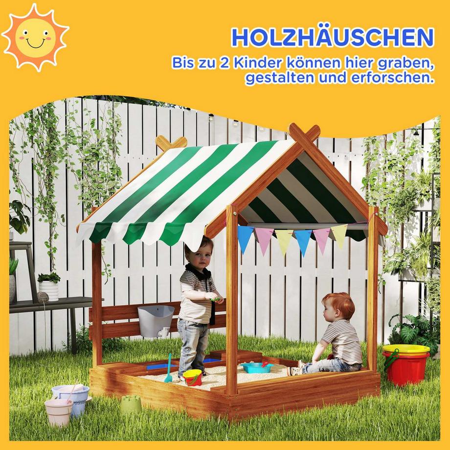 Northio  Sabbiera con tetto, sabbiera in legno con sedile, casetta da gioco, sabbiera 124 x 116 x 146 cm con tavola per bambini da 3 a 7 anni, giardino, arancione Aosom 