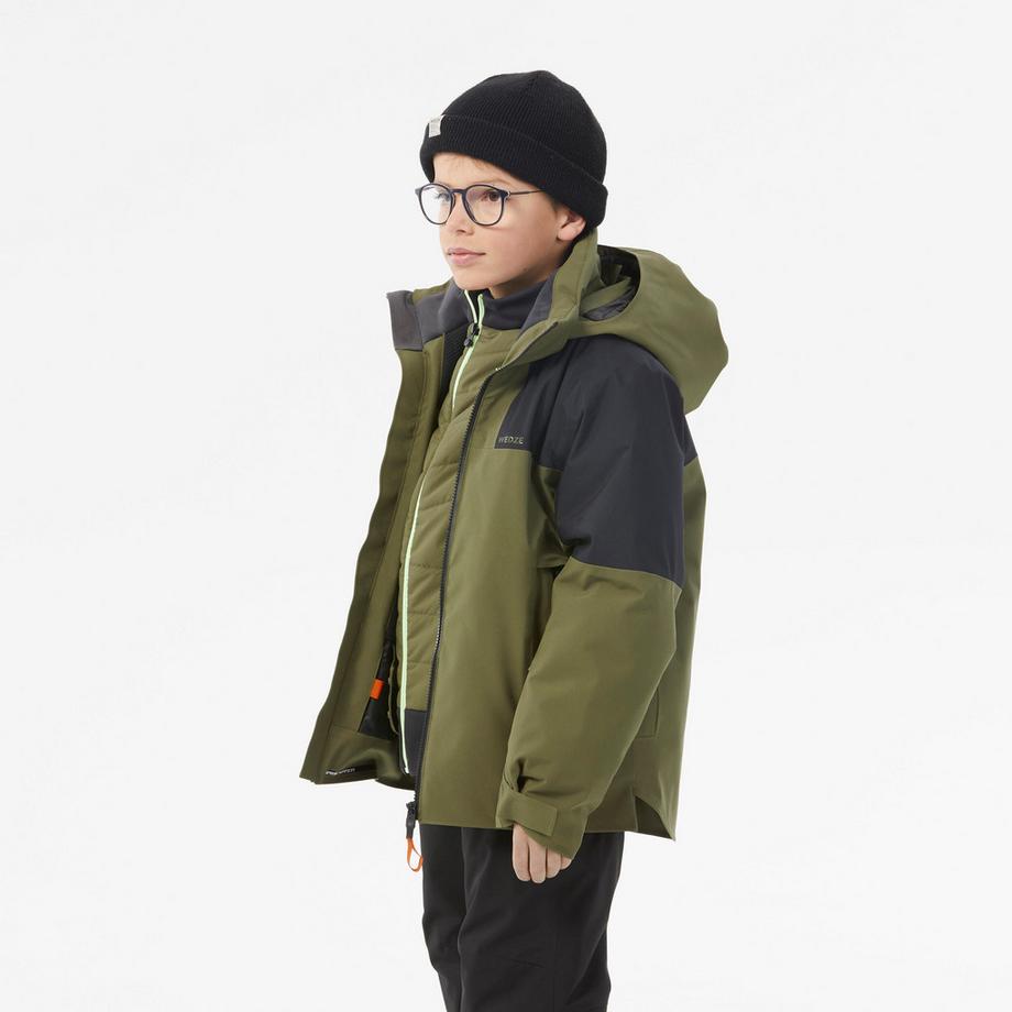 WEDZE Kinder warme wasserdichte Skijacke 900 Khaki  