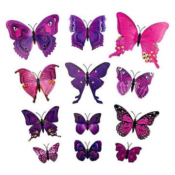 12pcs papillons décoratifs violets en papier 3D pour murs
