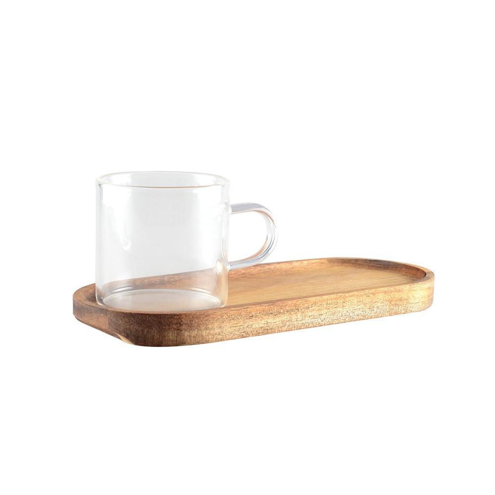 Aulica KAFFEETASSE AUS GLAS MIT HOLZTABLETT 20X8X6.5CM  