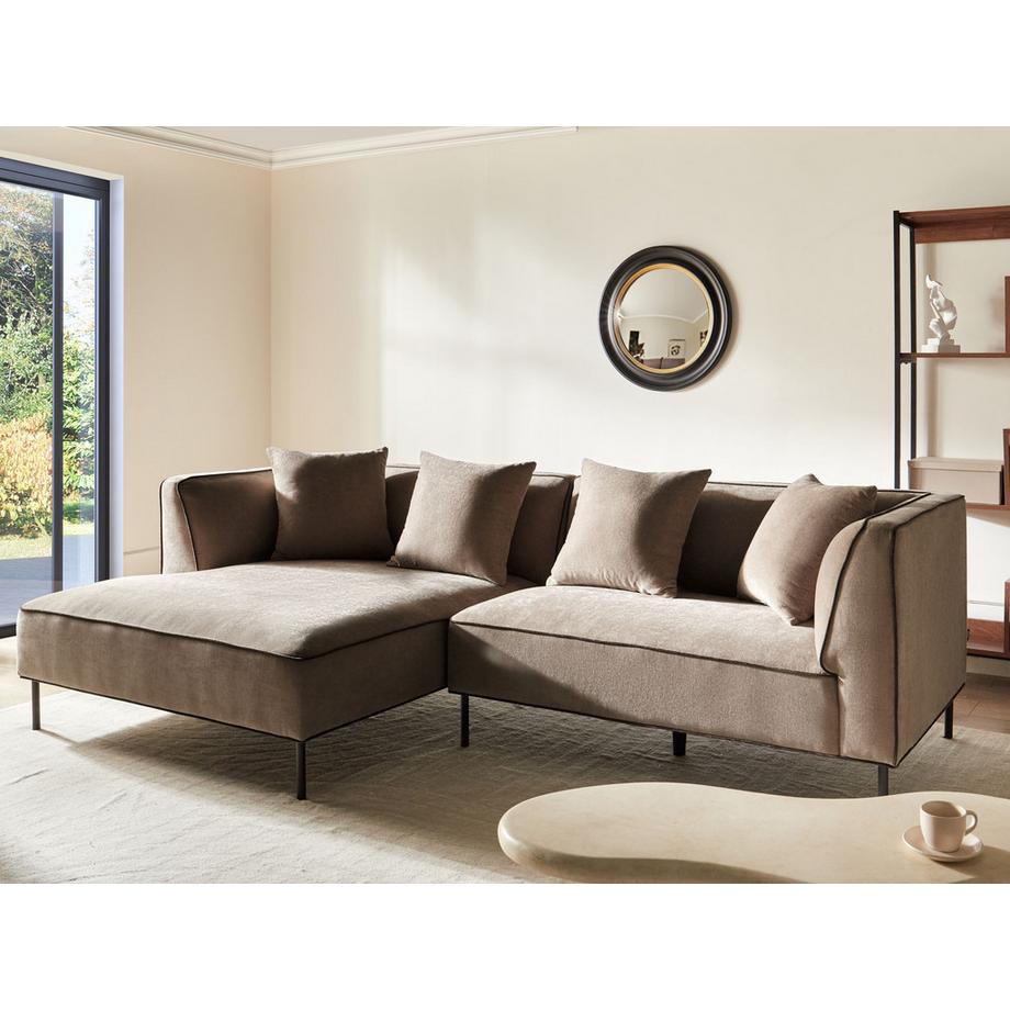 Beliani Rechtsseitiges Ecksofa aus Chenillegewebe Rustikal SATER  