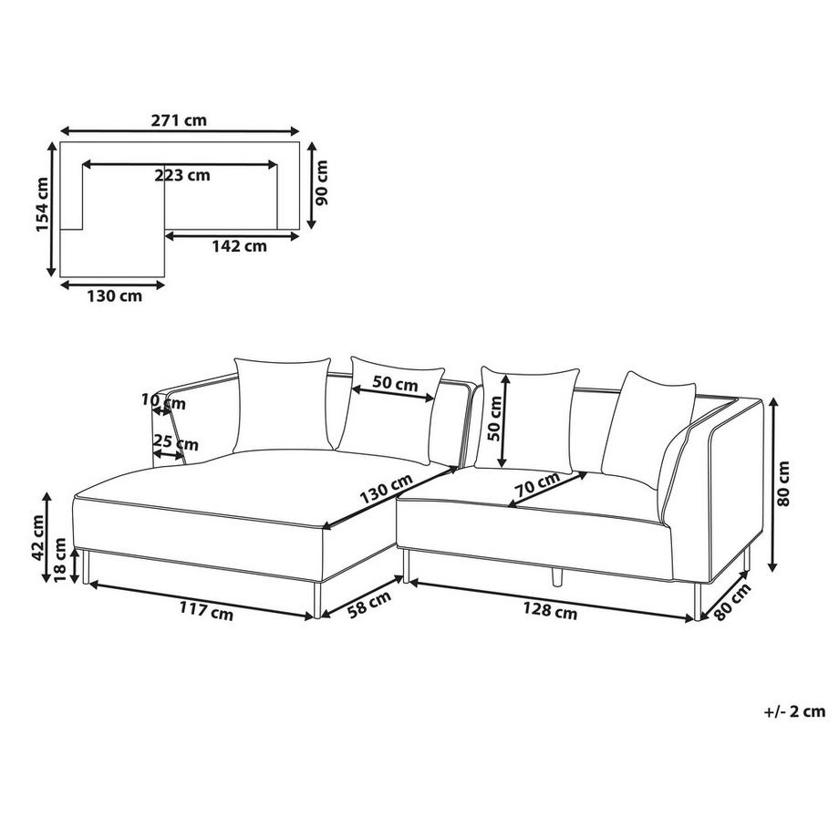 Beliani Rechtsseitiges Ecksofa aus Chenillegewebe Rustikal SATER  