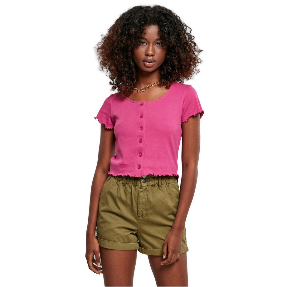 URBAN CLASSICS T-Shirt a Costine Maniche Corte con Bottoni  