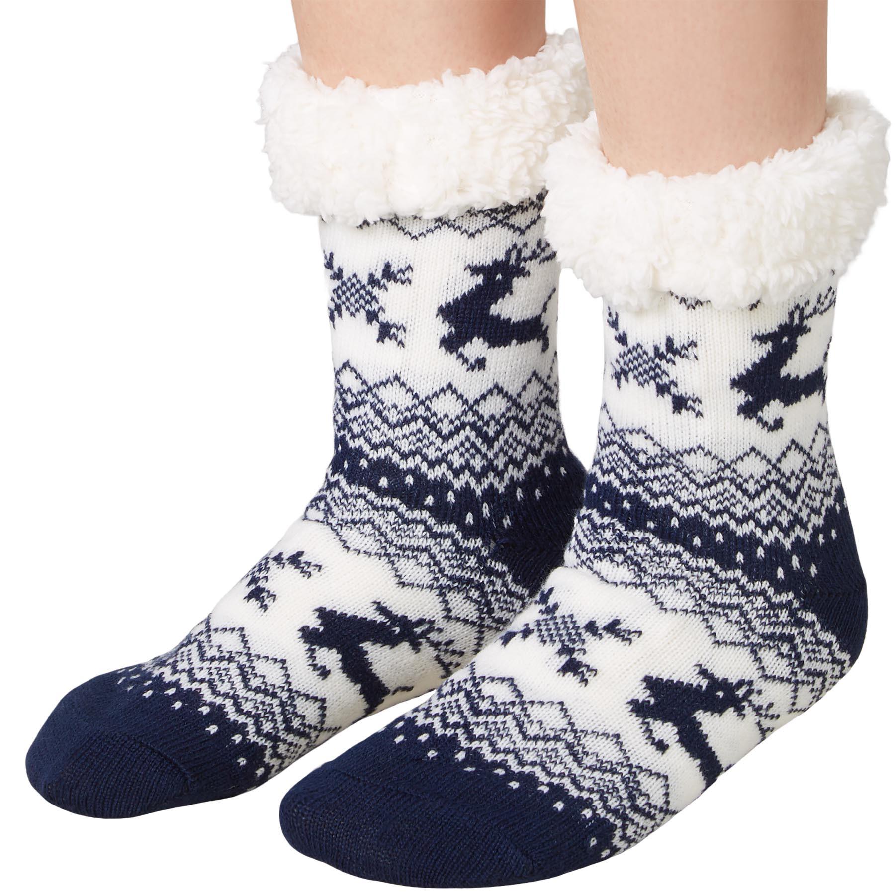 Tectake  Chaussettes douillettes avec motif de renne bleu-blanc 