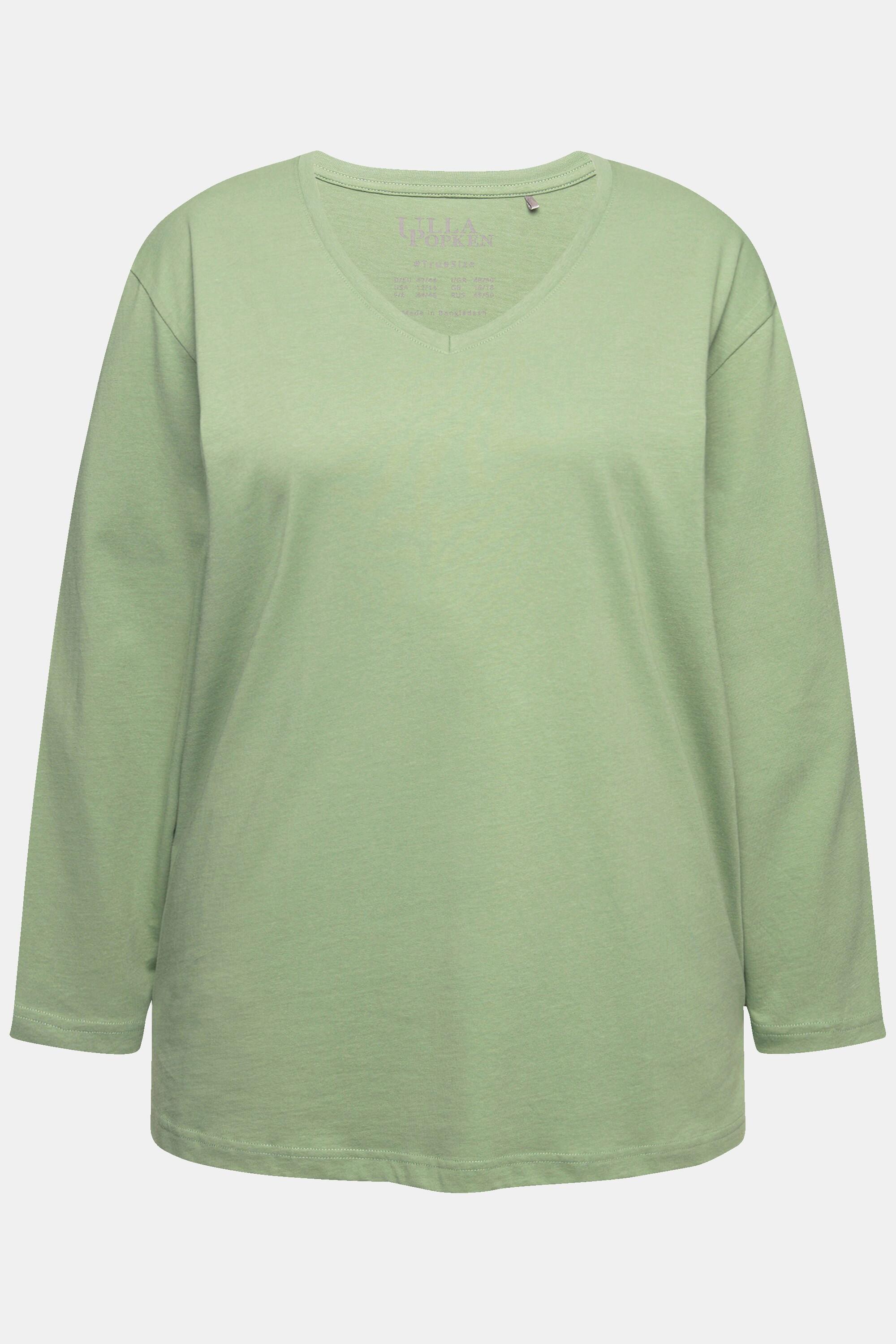 Ulla Popken  Shirt, V-Ausschnitt, Relaxed, Langarm 