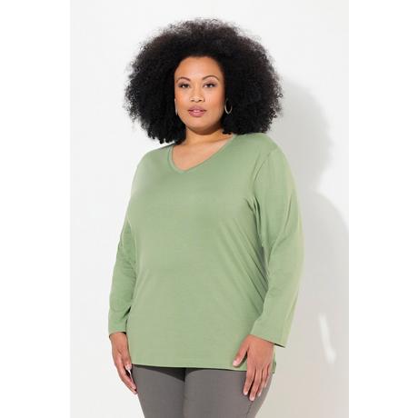 Ulla Popken  Shirt, V-Ausschnitt, Relaxed, Langarm 