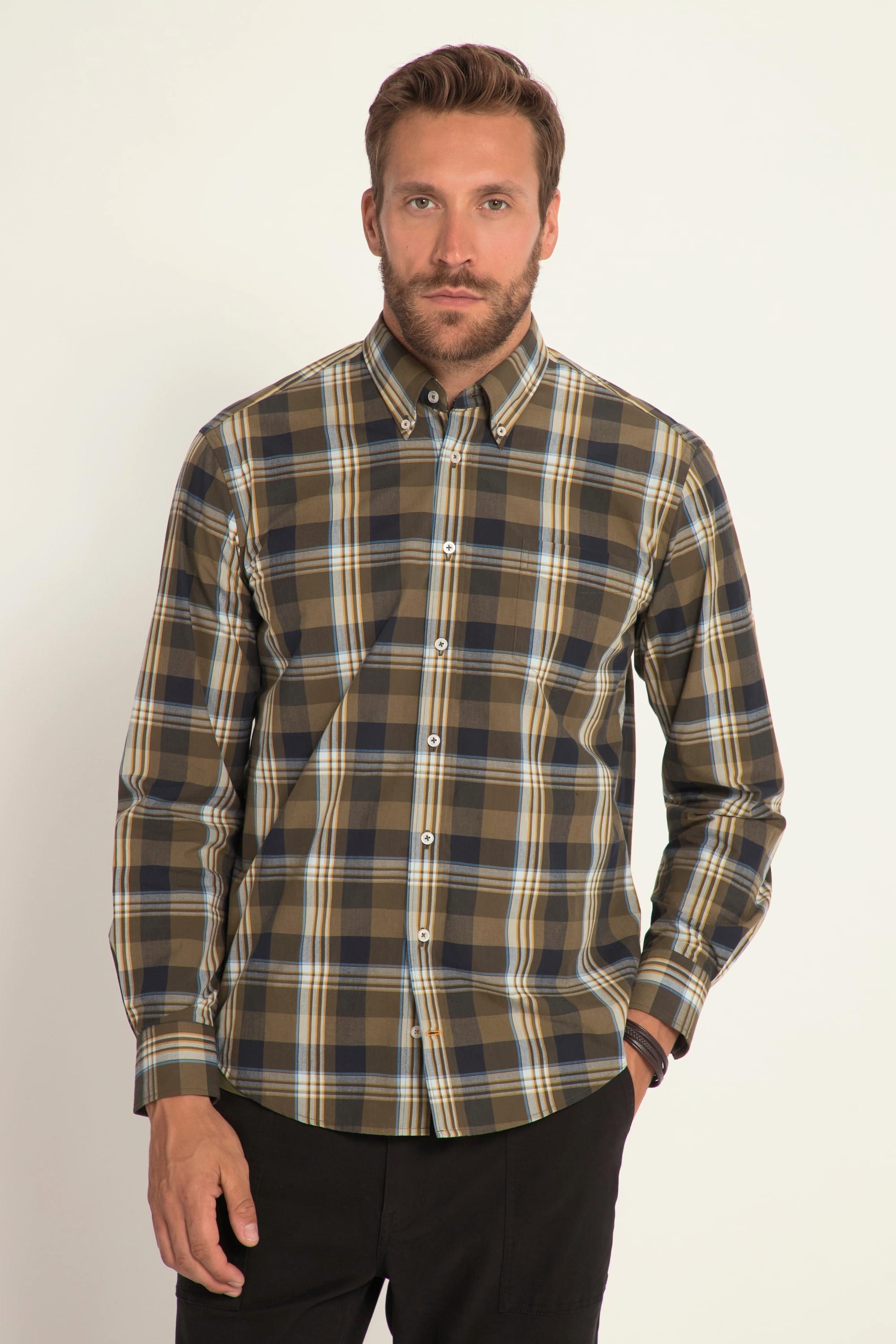 JP1880  Camicia a quadri dalla vestibilità moderna con maniche lunghe e colletto button-down, fino alla tg. 8XL 