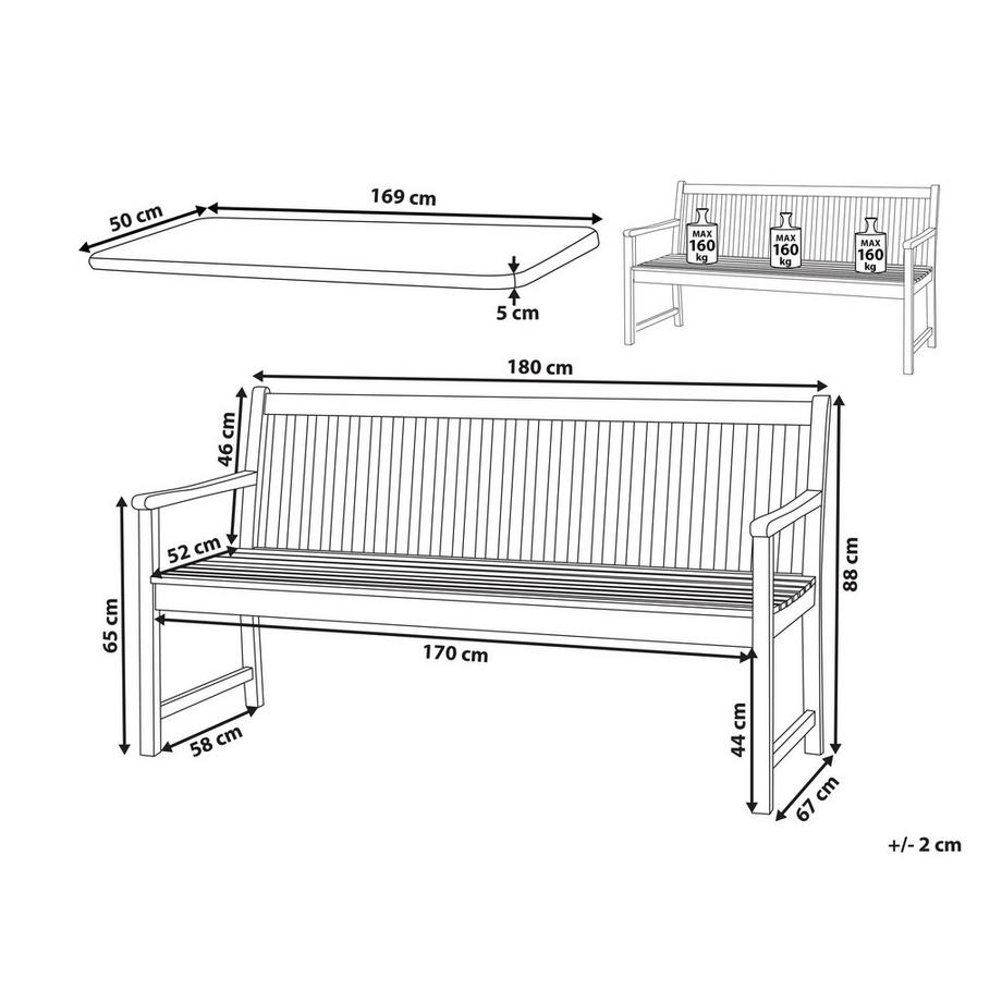 Beliani Banc avec coussin d'assise en Bois d'acacia certifié FSC® Rustique VIVARA  