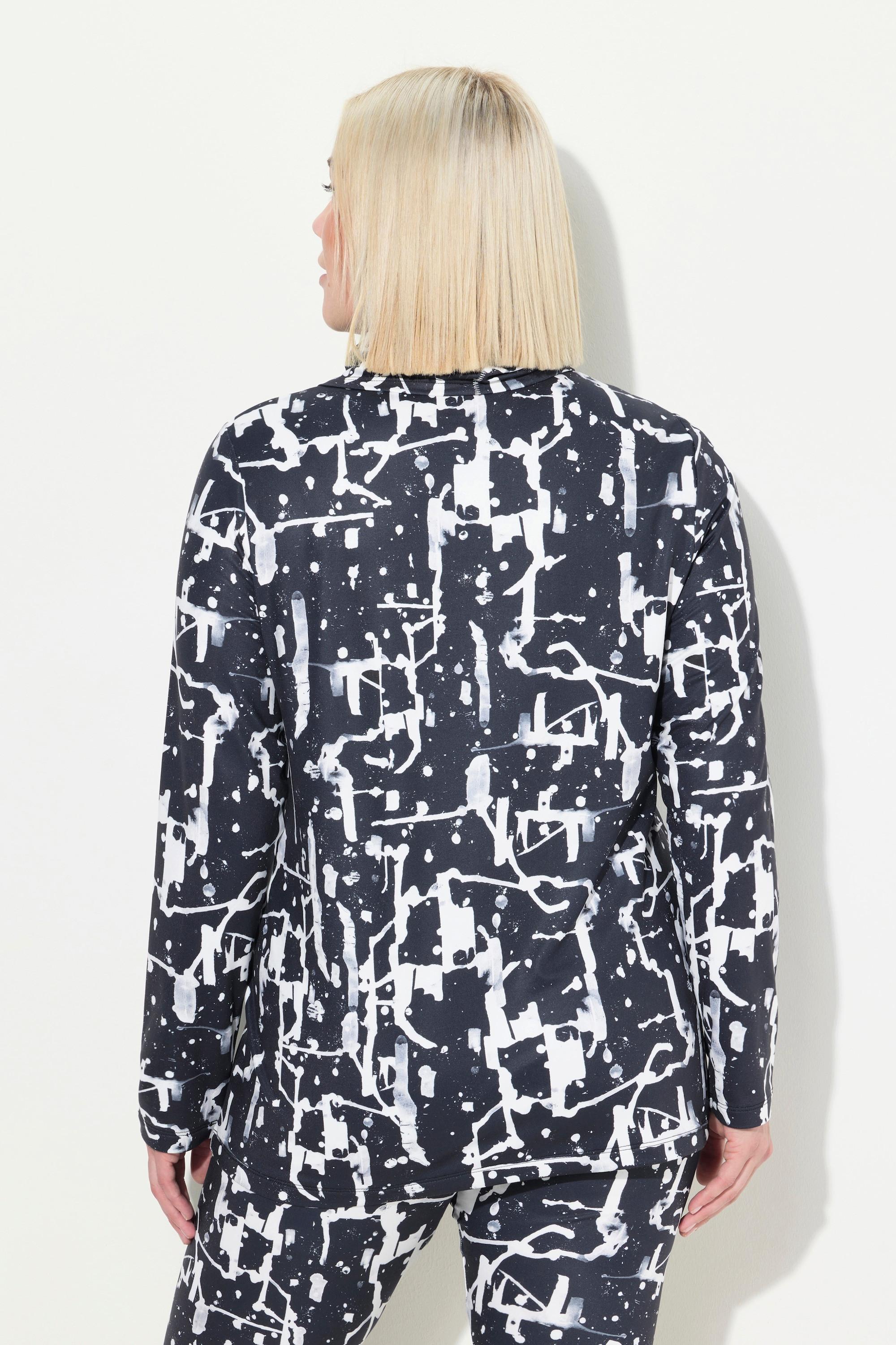 Ulla Popken Maglia Funzionale Sciarpa ad Anello Scollo a V Maniche Lunghe Riciclata  