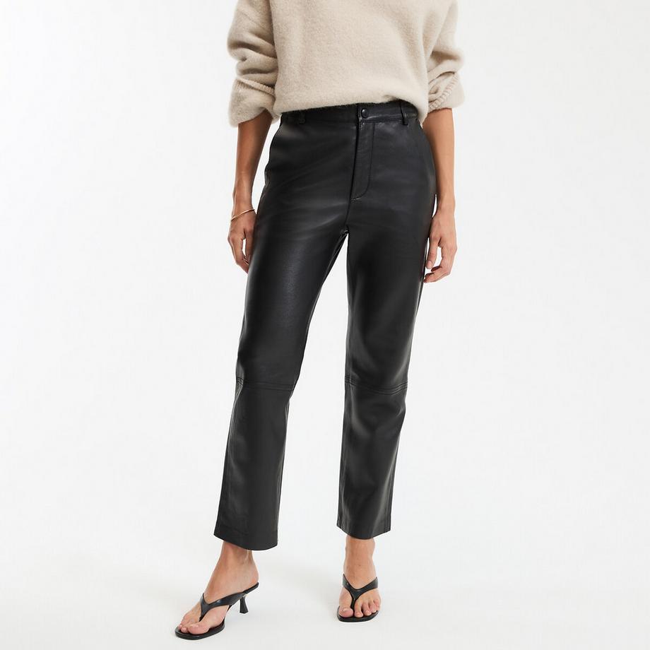 Pantalon droit en cuir de mouton