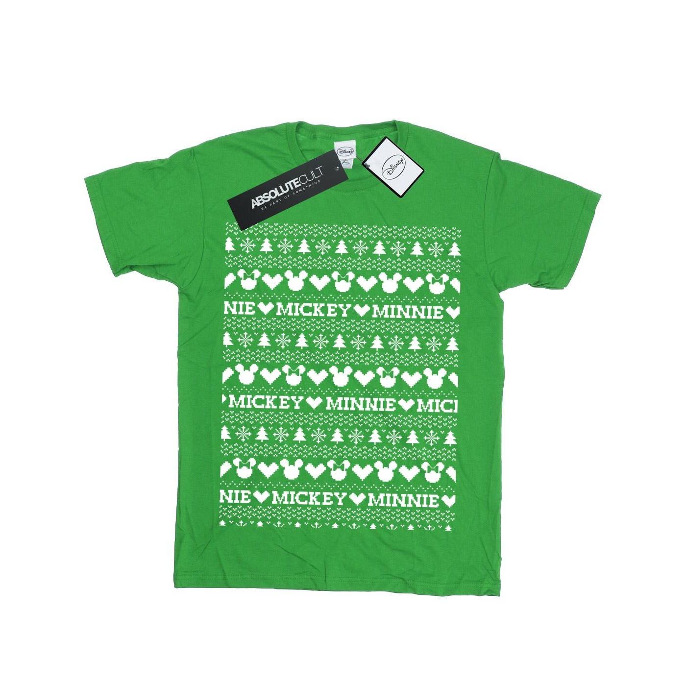 Image of Mickey And Minnie Christmas Fair Isle Tshirt Unisex Grün 140/146