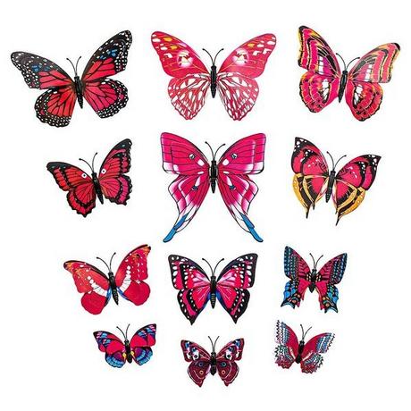 eStore 12pcs papillons décoratifs roses en papier 3D pour murs  