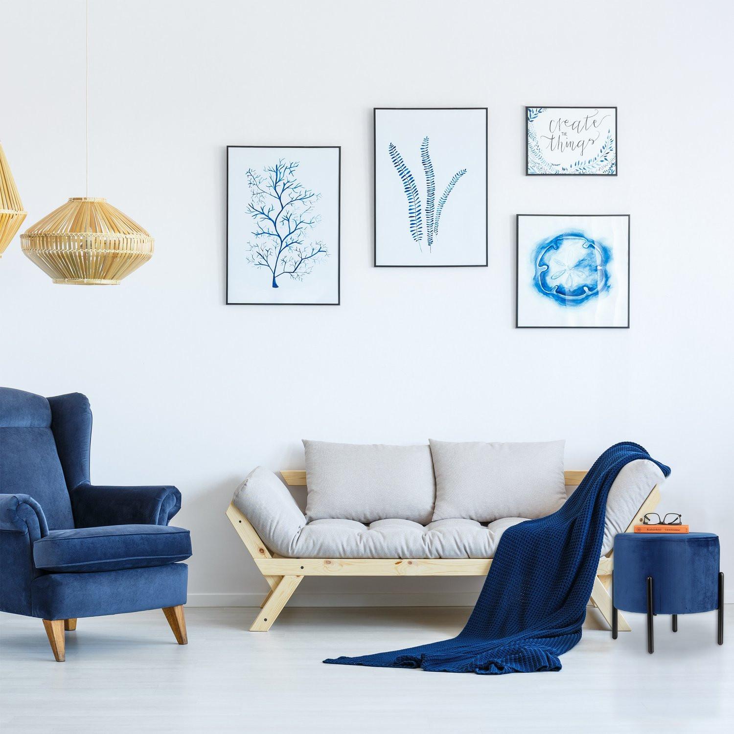 B2X Tabouret en velours bleu  