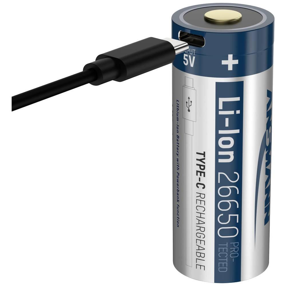 ANSMANN  Li-Ion Akku 26650 5100 mAh mit USB Typ-C Ladebuchse 