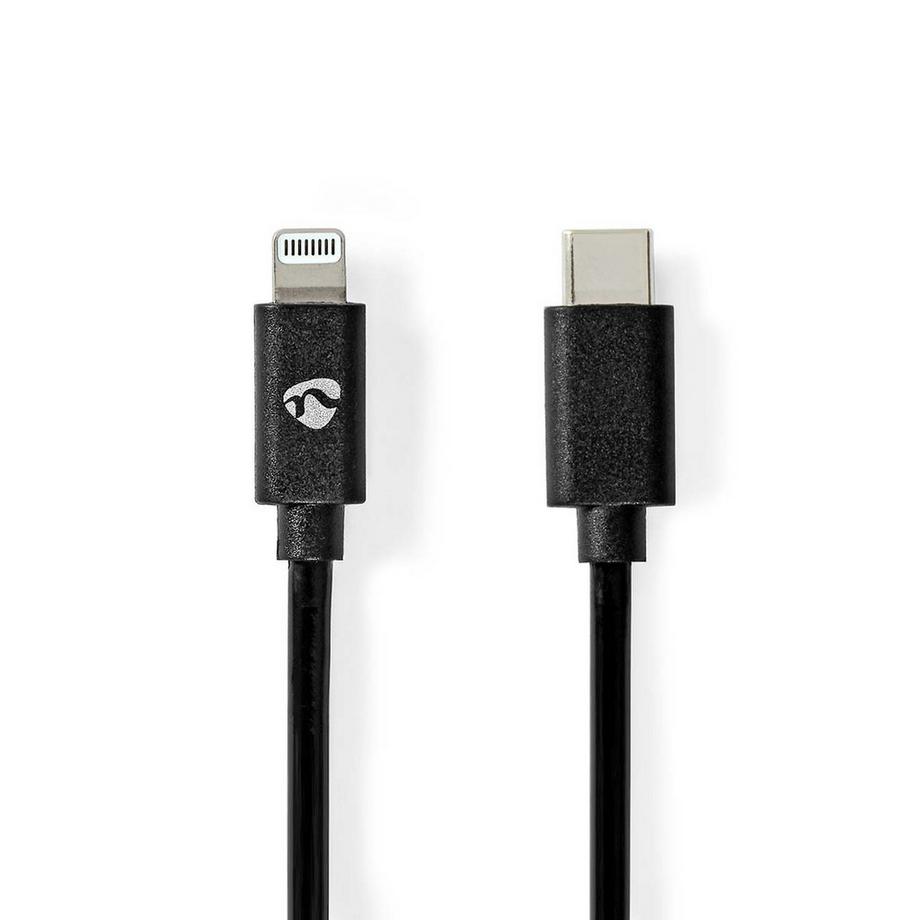 Câble Lightning | USB 2.0 | Apple Lightning, 8 broches | USB-C™ mâle | 480 Mbps | Nickelé | 2,00 m | Rond | PVC | Noir | Enveloppe