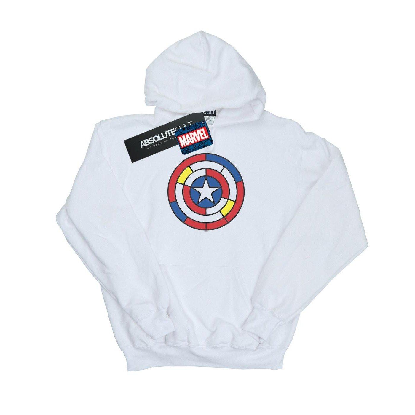 Image of Captain America Stained Glass Shield Kapuzenpullover Damen Weiss M