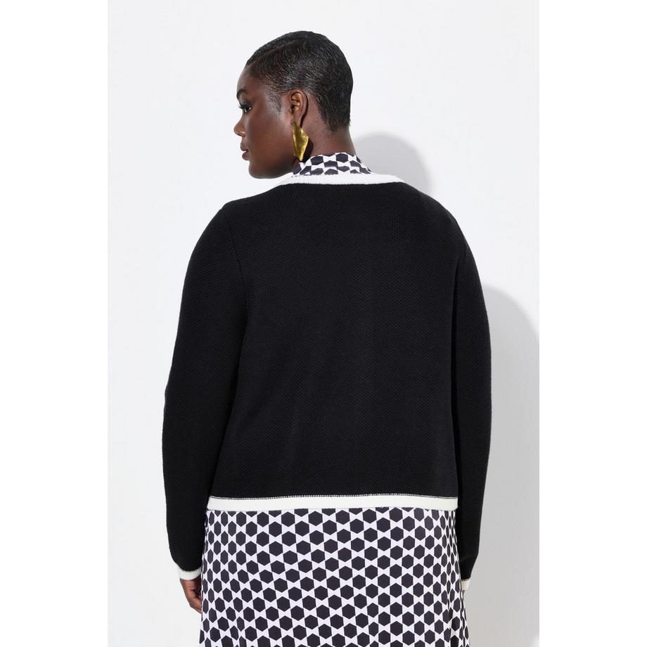 Ulla Popken Cardigan Poignets Décoratifs Col Rond Manches Longues  