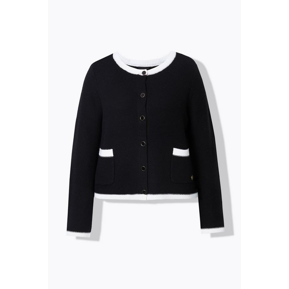 Ulla Popken Cardigan Poignets Décoratifs Col Rond Manches Longues  